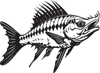 Dreadful Dorsal Insignia Black Vector Design for Predator Fish Skeleton Bonefish Behemoth Black Icon for Predator Fish Skeleton Logo Design