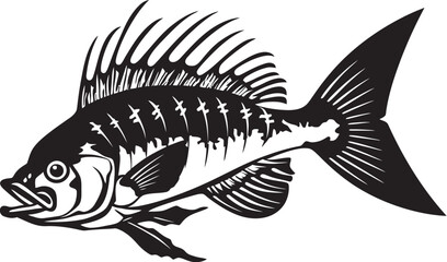 Menacing Marrow Mark Black Icon for Predator Fish Skeleton Emblem Vicious Vertebrate Emblem Vector Black Design for Predator Fish Skeleton