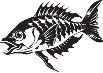 Grisly Glyphs Elegant Black Icon Design for Predator Fish Skeleton Emblem Eerie Exoskeleton Insignia Black Vector Logo for Predator Fish Skeleton