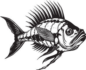 Sinister Skeletal Insignia Elegant Black Icon Design for Predator Fish Skeleton Abyssal Aura Mark Black Vector Design for Predator Fish Skeleton Emblem