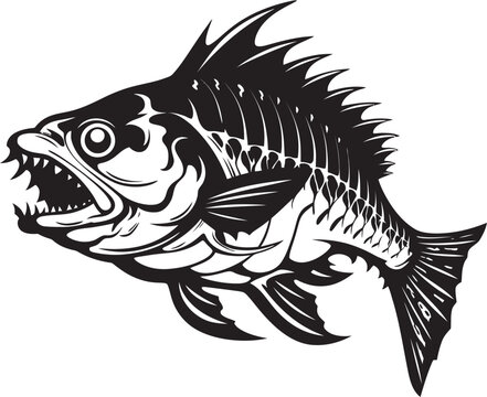 Savage Skeletal Symbol Black Vector Logo for Predator Fish Skeleton Ominous Osteology Iconic Black Design for Predator Fish Skeleton Logo