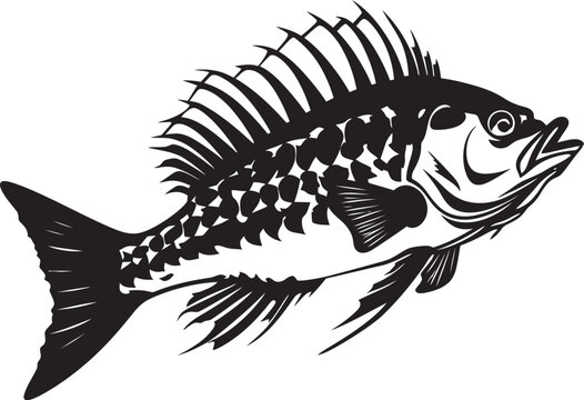 Ominous Osteology Insignia Iconic Black Design for Predator Fish Skeleton Logo Menacing Marrow Mark Black Icon for Predator Fish Skeleton Emblem