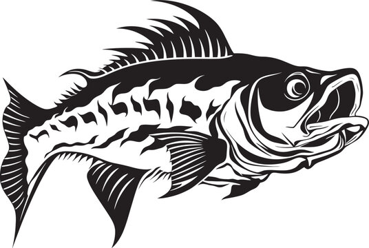 Haunting Harbinger Black Vector Logo for Predator Fish Skeleton Grisly Glyphs Elegant Black Icon Design for Predator Fish Skeleton Emblem
