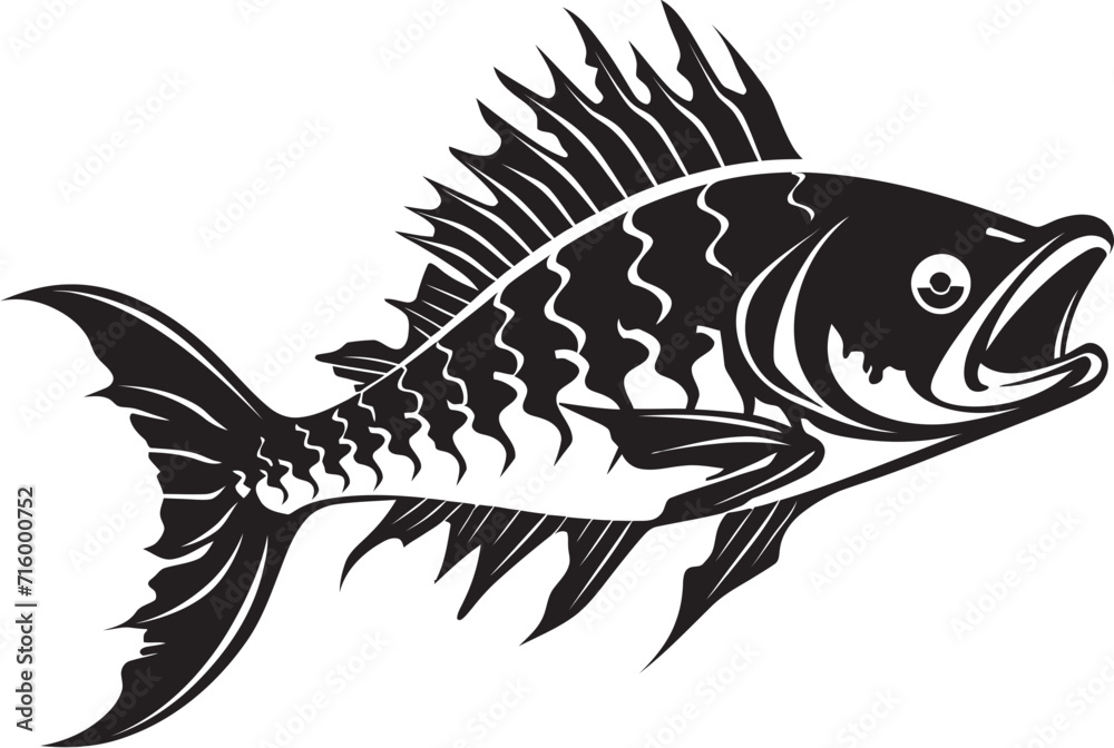 Wall mural Ferocious Fins Black Vector Icon of Predator Fish Skeleton Logo Sinister Skeletal Emblem Elegant Black Vector Design for Predator Fish Skeleton