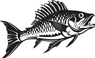 Savage Skeletal Symbol Black Vector Logo for Predator Fish Skeleton Ominous Osteology Insignia Iconic Black Design for Predator Fish Skeleton Logo