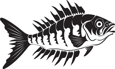 Abyssal Aura Vector Black Icon Design of Predator Fish Skeleton Dreadful Dorsal Minimalistic Predator Fish Skeleton Logo in Black Vector