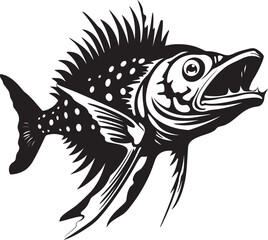 Sinister Skeletal Minimalistic Predator Fish Skeleton Logo in Black Vector Abyssal Anatomy Iconic Black Predator Fish Skeleton Vector Design