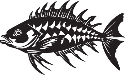 Grim Gills Glyph Elegant Black Icon Design for Predator Fish Skeleton Savage Skeletal Symbol Black Vector Logo for Predator Fish Skeleton