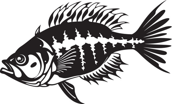 Dreadful Dorsal Insignia Minimalistic Black Icon Design for Predator Fish Skeleton Bonefish Behemoth Black Icon for Predator Fish Skeleton Logo Design