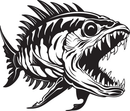 Savage Skeletal Symbol Black Vector Logo for Predator Fish Skeleton Ferocious Fins Black Vector Icon of Predator Fish Skeleton Logo