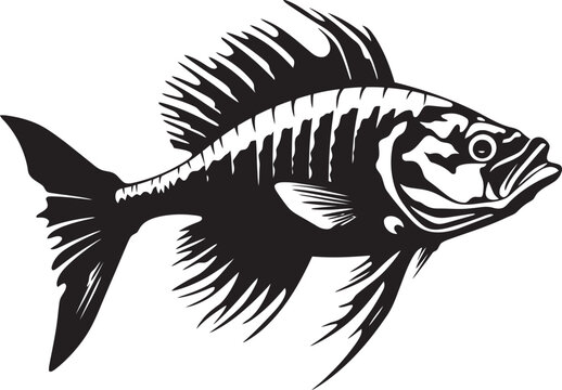Ferocious Framework Iconic Black Vector Design for Predator Fish Skeleton Shadowy Spine Symbol Black Icon Design for Predator Fish Skeleton Logo