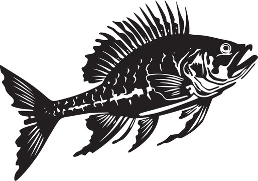 Shadowy Spine Symbol Black Icon Design for Predator Fish Skeleton Logo Sinister Skeletal Insignia Vector Black Logo for Predator Fish Skeleton