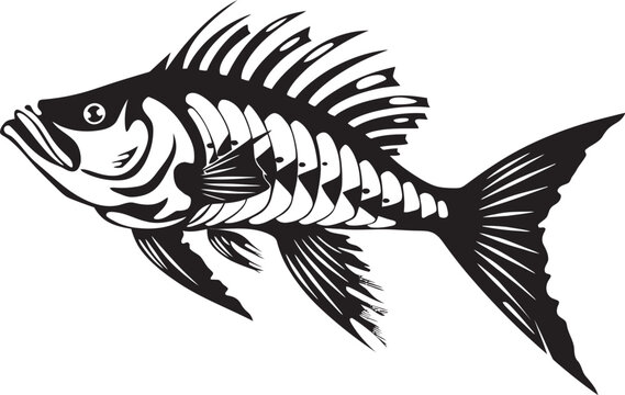 Stealth Skeleton Symbol Vector Black Logo for Predator Fish Skeleton Ferocious Framework Iconic Black Vector Design for Predator Fish Skeleton