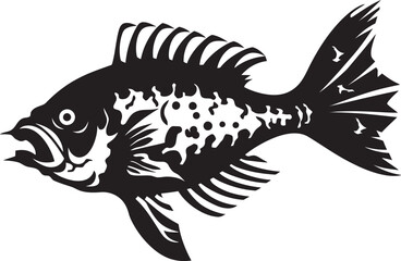 Grim Gills Black Iconic Predator Fish Skeleton Vector Design Savage Skeletal Predator Fish Skeleton Logo in Elegant Black