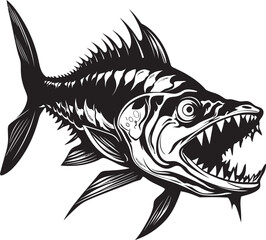 Shadowy Spine Vector Logo of Predator Fish Skeleton in Black Sinister Skeletal Black Iconic Predator Fish Skeleton Vector Design