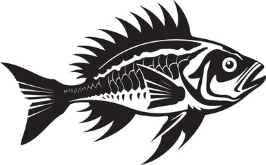 Eerie Exoskeleton Black Iconic Predator Fish Skeleton Vector Design Bone chilling Presence Predator Fish Skeleton Logo in Elegant Black