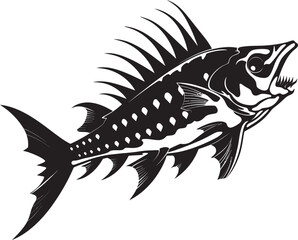 Menacing Marrow Minimalistic Predator Fish Logo in Black Vector Vicious Vertebrate Iconic Black Predator Fish Skeleton Vector Design