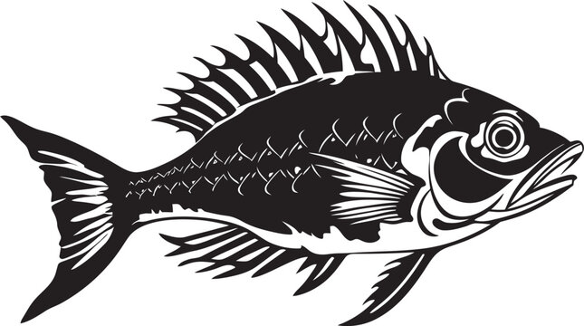 Vicious Vertebrate Iconic Black Predator Fish Skeleton Vector Design Haunting Harbinger Black Icon Design of Predator Fish Skeleton Logo