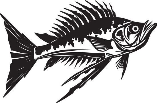 Bone Beast Elegant Vector Design of Predator Fish Skeleton in Black Stealthy Skeleton Black Icon Design of Predator Fish Skeleton Logo