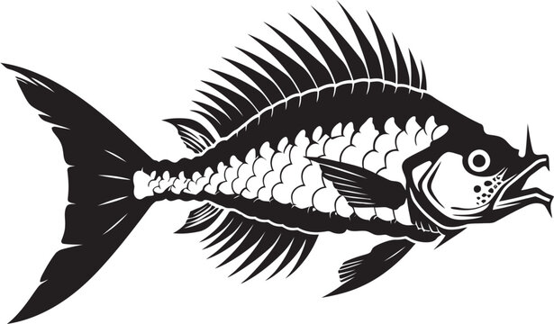 Serrated Specter Minimalistic Predator Fish Skeleton Logo in Black Vector Stealth Skeleton Iconic Black Predator Fish Skeleton Vector Design