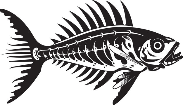Dreadful Dorsal Vector Black Icon Design of Predator Fish Skeleton Bonefish Behemoth Minimalistic Predator Fish Logo in Black Vector