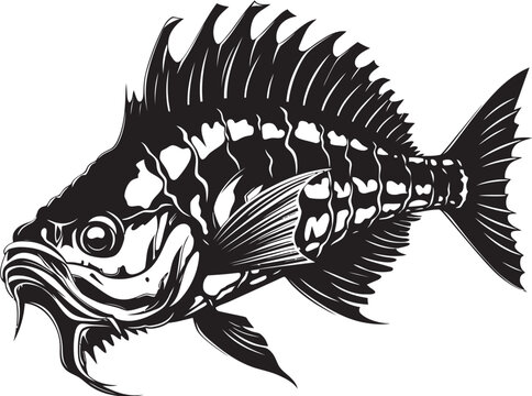 Ominous Osteology Vector Black Icon Design of Predator Fish Skeleton Menacing Marrow Minimalistic Predator Fish Logo in Black Vector