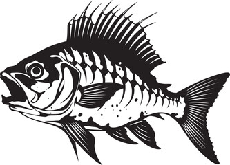 Fototapeta premium Grim Gills Black Icon Design of Predator Fish Skeleton Logo Savage Skeletal Vector Logo of Predator Fish Skeleton in Black