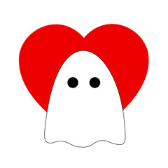 Ghosting - love heart is hidden by white bogey. Metaphor of being invisible and avoided in love relationship and partnership. Vector illustration isolated on white.