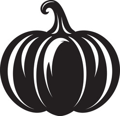 Sinister Silhouette Elegant Pumpkin Icon in Black Vector Spooky Symmetry Iconic Black Pumpkin Icon in Vector