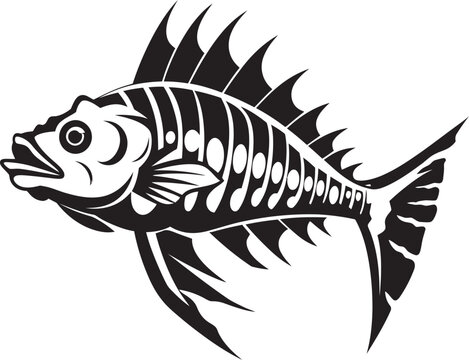 Dreadful Dorsal Black Iconic Predator Fish Skeleton Vector Design Bonefish Behemoth Predator Fish Skeleton Logo in Black