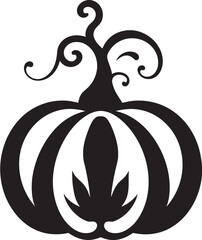 Sinister Shadows Elegant Pumpkin Icon in Black Vector Midnight Harvest Black Vector Design of Pumpkin Logo