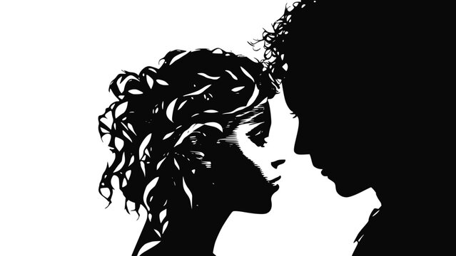 Silhouette of a romantic couple - vector illustration