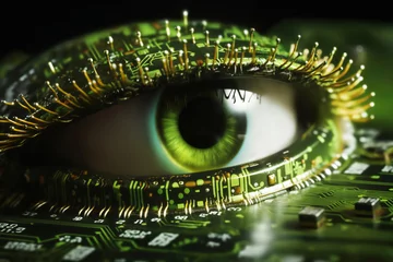 Foto op Aluminium artificial eye closeup, augmented cyber reality and digital vision of the future and information processing © soleg