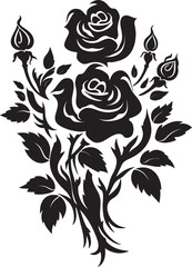 Blooming Elegance Vector Black Icon Design of Rose Bouquet Logo Noir Blossoms Elegant Black Vector Design for Rose Bouquet Emblem