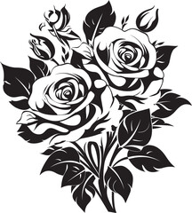 Noir Nuptials Black Iconic Rose Bouquet Logo in Vector Opulent Petals Vector Black Icon Design for Rose Bouquet Emblem