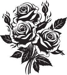 Noir Infusion Black Icon Design for Vector Rose Bouquet Whispering Roses Elegant Black Vector Rose Bouquet Emblem