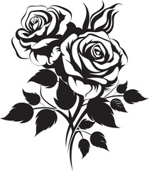 Midnight Serenity Iconic Black Vector Rose Bouquet Emblem Elegant Embrace Vector Black Icon Design for Rose Bouquet Logo
