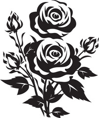 Noir Florals Vector Black Icon Design of Rose Bouquet Logo Timeless Bouquet Iconic Black Rose Bouquet Emblem in Vector