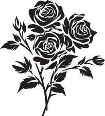 Romantic Shadows Iconic Rose Bouquet Logo in Black Vector Graceful Petals Black Icon Design for Vector Rose Bouquet