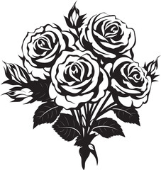 Silhouette Roses Black Icon Design for Vector Rose Bouquet Eternal Bloom Elegant Vector Design of Rose Bouquet in Black