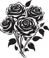 Eternal Bloom Elegant Vector Design of Rose Bouquet in Black Noir Nuptials Black Iconic Rose Bouquet Logo in Vector