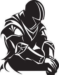Shadowed Sorrow Iconic Black Vector Sad Knight Soldier Emblem Mourning Majesty Black Icon Design for Vector Sad Knight Soldier