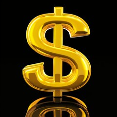 Obraz premium Yellow Dollar Sign isolated on Black Background. Photorealistic Buck Sign on Black backdrop. Square Illustration. Ai Generated Finance and Currency 3D Symbol.