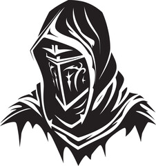 Tearful Templar Black Icon Design for Vector Sad Knight Soldier Somber Shieldbearer Elegant Vector Sad Knight Soldier Emblem in Black