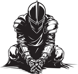 Shadowed Sorrow Elegant Black Vector Sad Knight Soldier Emblem Mourning Majesty Iconic Black Design for Vector Sad Knight Soldier