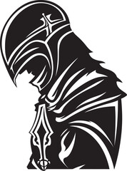 Mourning Majesty Iconic Black Design for Vector Sad Knight Soldier Despondent Defender Vector Black Icon Design for Sad Knight Soldier Logo