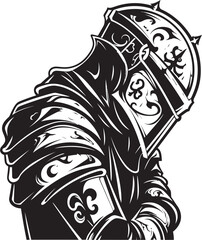 Despondent Defender Vector Black Icon Design for Sad Knight Soldier Logo Noir Lament Elegant Black Vector Sad Knight Soldier Logo