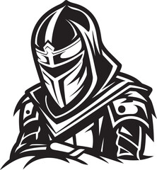 Ebony Elegy Black Icon Design for Vector Sad Knight Soldier Emblem Tearful Tribute Vector Black Icon Design for Sad Knight Soldier Logo