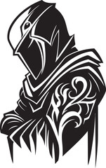 Shadowed Sorrow Elegant Black Design for Vector Sad Knight Soldier Mourning Majesty Iconic Sad Knight Soldier Logo in Black Vector
