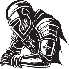 Shadowed Sorrow Elegant Black Vector Sad Knight Soldier Logo Mourning Sentinel Black Vector Icon Design for Sad Knight Soldier Logo